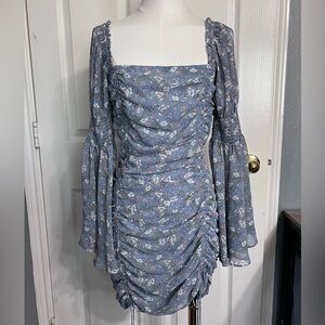 NWT  Womens Acoa Floral Ruched Bell Sleeve Mini Dress Beach Resort Sz MED NEW!!